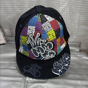 (W4) Disney Parks Authentic Mickey Mouse Graffiti Embroidered Adult Fitted Hat